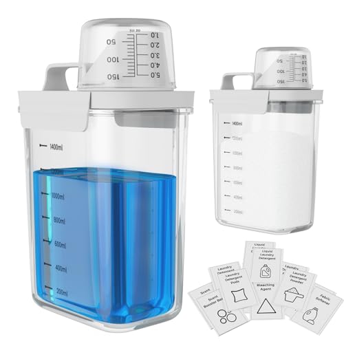Anhow 2er Waschmittel Aufbewahrung, 1800ml Waschpulver Aufbewahrungsbox mit Messbecher Aufbewahrung Vorratsgläser und 12pcs Kategorie Aufkleber für Waschmittel, Waschpulver - Transparent von Anhow