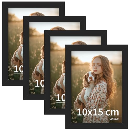 Anhow 4er Bilderrahmen 10x15 cm, PVC Fotorahmen Collage Set Horizontal oder Vertikal für Wandbehänge/Tischdekoration - Schwarz von Anhow