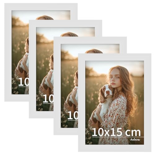 Anhow 4er Bilderrahmen 10x15 cm, PVC Fotorahmen Collage Set Horizontal oder Vertikal für Wandbehänge/Tischdekoration - Weiß von Anhow