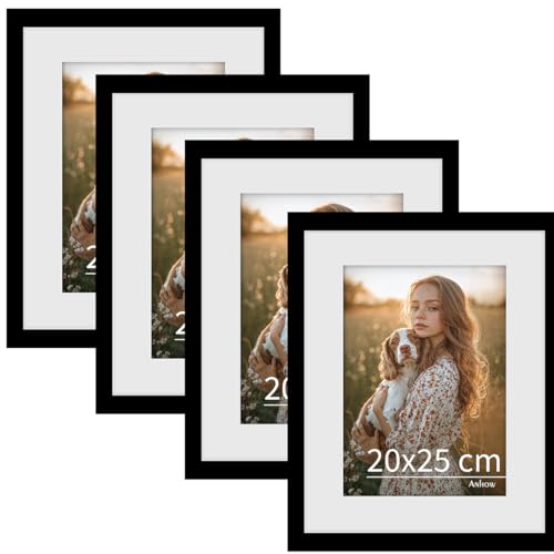 Anhow 4er Bilderrahmen 20x25 cm, PVC Fotorahmen Collage Set mit Passepartout für 13x18 cm Fotos Horizontal oder Vertikal für Wandbehänge/Tischdekoration - Schwarz von Anhow