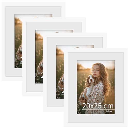 Anhow 4er Bilderrahmen 20x25 cm, PVC Fotorahmen Collage Set mit Passepartout für 13x18 cm Fotos Horizontal oder Vertikal für Wandbehänge/Tischdekoration - Weiß von Anhow