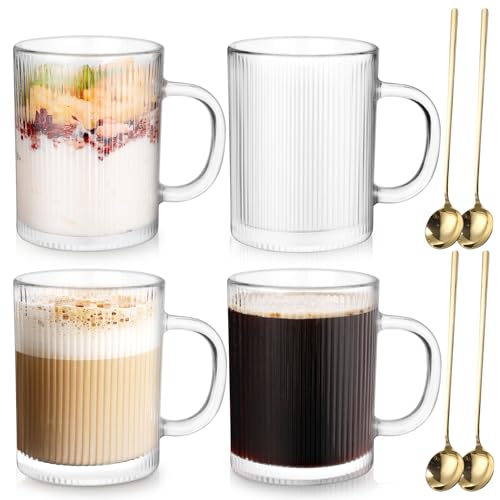 Anhow 4er Cappuccino Tassen, 350ml Latte Macchiato Gläser mit Löffel Gläser Geriffelt Espresso Tassen Set Kaffeegläser für Latte/Cappuccino/Getränke/Tee/Kaffee Anhow 4er Cappuccino Tassen, 350ml Latte Macchiato Gläser mit Löffel Gläser Geriffelt Espresso Tassen Set Kaffeegläser für Latte/Cappuccino/Getränke/Tee/Kaffee von Anhow