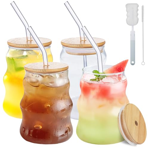 Anhow 4er Gerippte Trinkgläser, 500ml Cocktail Gläser Longdrinkgläser mit Deckel/ 4 Glasstrohhalmen für Wasser, Cocktails, Saft - Glatte Rippe Anhow 4er Gerippte Trinkgläser, 500ml Cocktail Gläser Longdrinkgläser mit Deckel/ 4 Glasstrohhalmen für Wasser, Cocktails, Saft - Glatte Rippe von Anhow