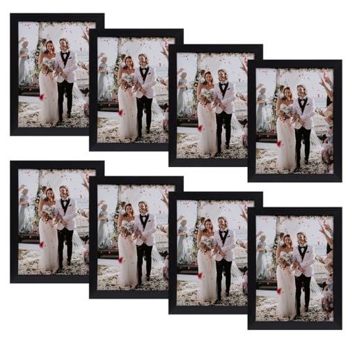 Anhow 8er Bilderrahmen 15x20 cm, PVC 6x8 Zoll Fotorahmen Collage Set Horizontal oder Vertikal für Wandbehänge/Tischdekoration - Schwarz von Anhow