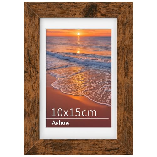 Anhow Bilderrahmen 10x15 cm, MDF Bilderrahmen Set mit Passepartout, Posterrahmen Groß mit Transparente Acrylplatte für Wandbehänge - Walnussfarbe Anhow Bilderrahmen 10x15 cm, MDF Bilderrahmen Set mit Passepartout, Posterrahmen Groß mit Transparente Acrylplatte für Wandbehänge - Walnussfarbe von Anhow