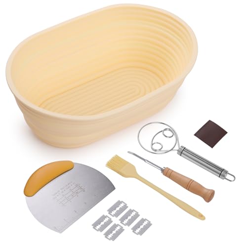 Anhow Gärkörbchen für Brot Oval 24.5x9.2cm, Gärkorb Brot Brotbacken 5 teilig Set Silikon Brotkörbchen zum Brot Backen Zubehör Brotkorb, Beige von Anhow