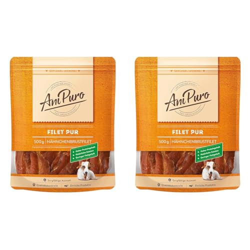AniPuro Filet PUR, Leckerlis aus Hähnchenbrustfilet, hochwertig und getreidefrei, Snack mit hohem Protein-Gehalt, für große und kleine Hunde, 500g (Packung mit 2) von Ani Puro