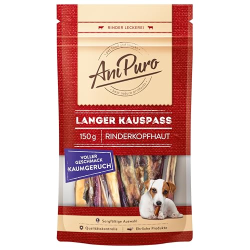 AniPuro Langer KAUSPASS, Leckerlis aus Rinderkopfhaut, hochwertig und getreidefrei, Snack mit hohem Protein-Gehalt, für große und kleine Hunde, 150g von Ani Puro