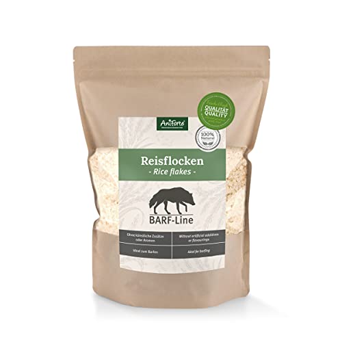 AniForte Barf Zusatz Hund Reisflocken 1kg - Naturprodukt, Barf Hundefutter, glutenfrei, Flocken für Hunde ohne künstliche Zusätze, 100% Natur Hundeflocken, Flockenfutter, Reisflocken Hund von AniForte