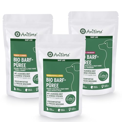 AniForte Barf-Püree - Bio Obst & Gemüse für Hunde 3er Set (3x150 g) - Futter-Topping zum Barfen, natürliche Barf Ergänzung von AniForte