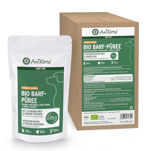 AniForte Barf-Püree Fenchel & Mango - Bio Obst & Gemüse für Hunde 14x150 g - Futter-Topping zum Barfen, natürliche Barf Ergänzung von AniForte