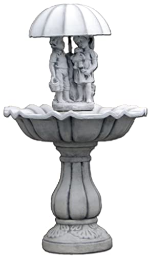 Großer Gartenbrunnen für den Außenbereich – Kinder mit Regenschirm, aus Kunststein, Dekoration von AniPlants