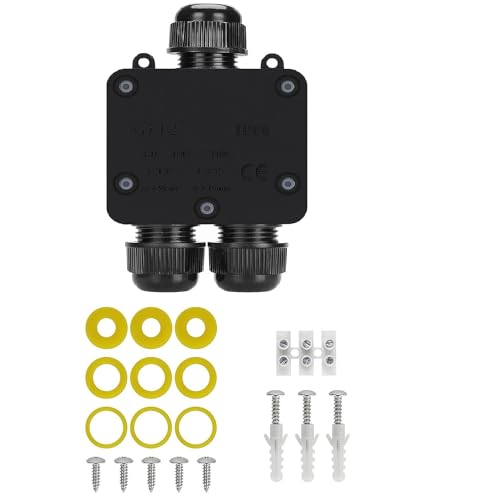 Abzweigdose, Anicoll IP68 wasserdicht Kabelverbinder, größere 3-Wege-Verbindungsdose elektrischer Außenverteilerdose, M25 Kabelverschraubung 3 Set Dichtring Ø4mm-14mm, CE, ENEC von Anicoll