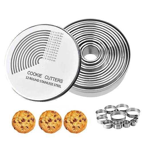 12 Stück Ausstecher Rund - Edelstahl Ausstechformen Ringe, Keksformen Cutter Set, Plätzchenausstecher mit Aufbewahrungsbox für Gebäck Donut Fondant Backen DIY Kuchen von Anicy