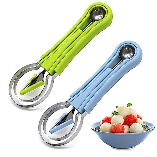 2 Set 4 In 1 Melonenschneider Melonenausstecher - Freietaube Multifunktions-küchenwerkzeug, Obstwerkzeug-Set Obstschnitzen, Obstschaufel Wassermelonenkugelschneider Lebensmittel Cantaloupe-Schäler von Anicy