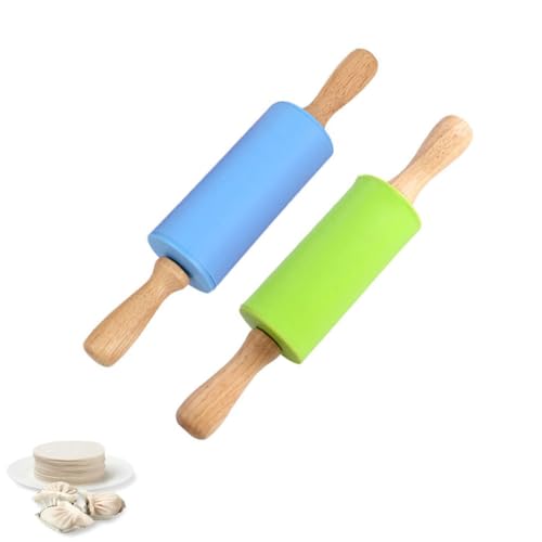 2 Stück Nudelholz Silikon - Teigroller Silikon, Nudelholz als Backzubehör zum Backen, Antihaft Nudelholz Teigroller, Holz-Küchenhelfer zum Ausrollen für Kinder 23cm, Blau, Grün von Anicy