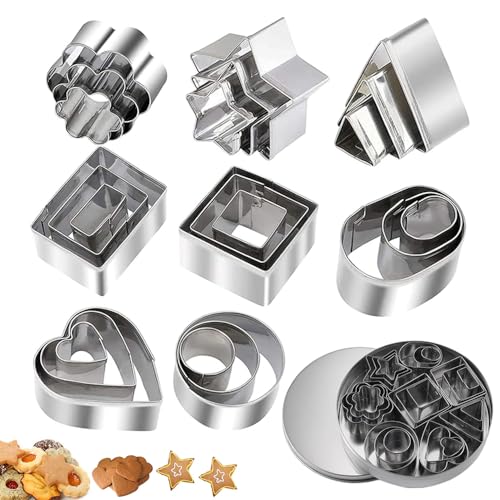 24 Stücke Mini Keksausstecher - Plätzchenausstecher Edelstahl, Geometrische Keks Ausstechformen Set, Ausstechformen Klein für Kekse, Kuchen, Gemüse, Obst von Anicy