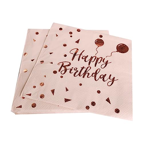 60 Stück Rose Servietten Geburtstag - Rosegold Druck Happy Birthday Servietten, 33 * 33cm servietten für Geburtstag Valentinstag Hochzeit Flitterwochen Taschentücher Gedruckt Tischdekorationen von Anicy