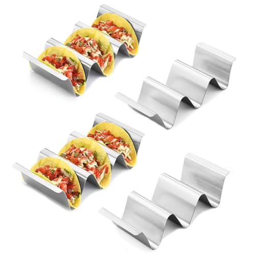 Anicy 4 Stück Taco Halter - Taco Ständer mit Griffen, Wellenform Metall Taco Rack Taco Tabletts Küche Gadget für Tacos Sandwiches Würste behalter von Anicy