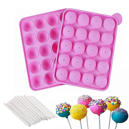 Cake Pop Form - 20 Runde Cake Pop Silikon Backform mit 20 Stück Lollipop Sticks, Cake Pop Stiele, Cakepop Formen ​für Cupcakes, Süßigkeiten, Gelee und Schokolade von Anicy