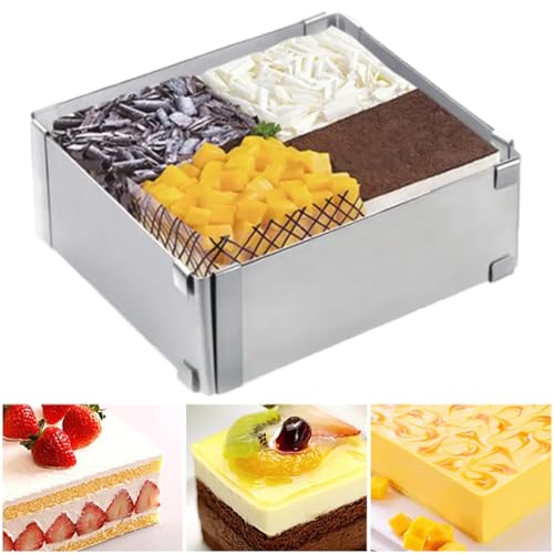 Backrahmen Rechteckig Verstellbar Tortenring Eckig - Backform Eckig Verstellbar Backrahmen Tortenrahmen Hoch 8cm, 15-28cm Rechteckiger Tortenring Kuchen Zum Backen Dekorieren Backblech Umrandung von Anicy