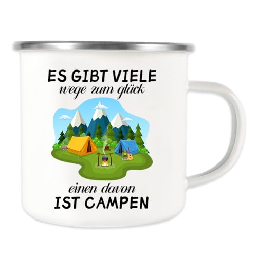 Kindertasse Camping Tasse Emaille Becher - Personalisierte Geschenke Camping Geschenke für Camper Familie Womo-Bewohner Freunde Deko von Anicy