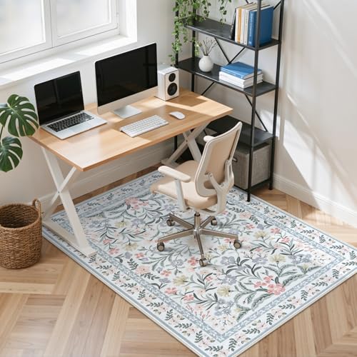 Anidaroel Bürostuhlmatte für Hartholzböden/Fliesenböden, 121,9 x 152,4 cm, Boho-Blumenmuster, Computerstuhl-Matten, rutschfest, beige, Untertischteppich für Büro, Zuhause, niedriger Flor, Bodenschutz Anidaroel Bürostuhlmatte für Hartholzböden/Fliesenböden, 121,9 x 152,4 cm, Boho-Blumenmuster, Computerstuhl-Matten, rutschfest, beige, Untertischteppich für Büro, Zuhause, niedriger Flor, Bodenschutz von Anidaroel