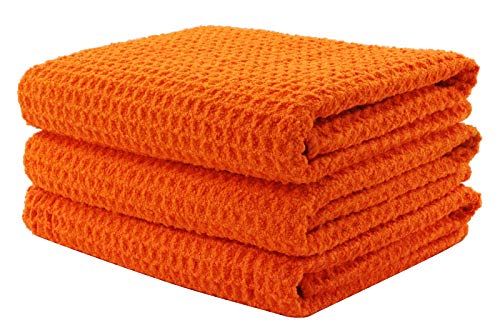 Aniease Geschirrtücher, Mikrofaser, Küchentuch, super saugfähig, schnell trocknend, Waffelgewebe, Geschirrtücher, Set mit 3 Reinigungstüchern, Barhandtuch (Neonorange, 40 x 60 cm) von Aniease