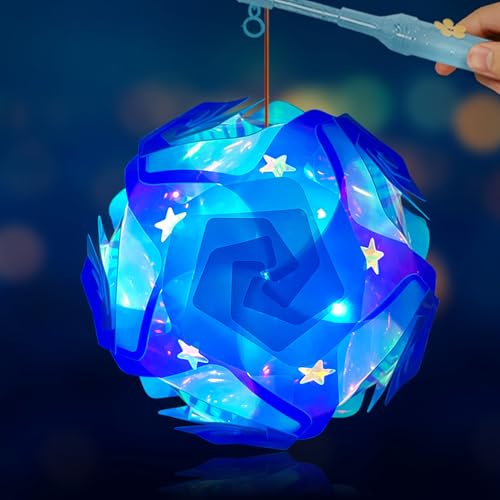Laterne Kinder, Laterne St Martin, Laternen Bastelset, Laterne Kinder mit Stab LED, Selbstgebaute Laterne Multicolor Laterne für St. Martin, Halloween, Weihnachten (Windmühlen-Juwel Blau) von Aniepaa