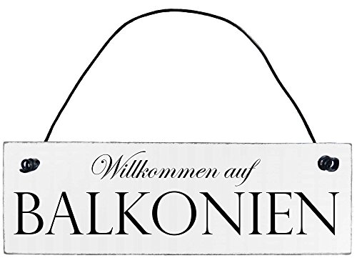 Anika Hermsen-Grallert, HomeYourself Shabby Chic Vintage Schild Willkommen auf Balkonien Dekoschild Türschild von Anika Hermsen-Grallert, HomeYourself