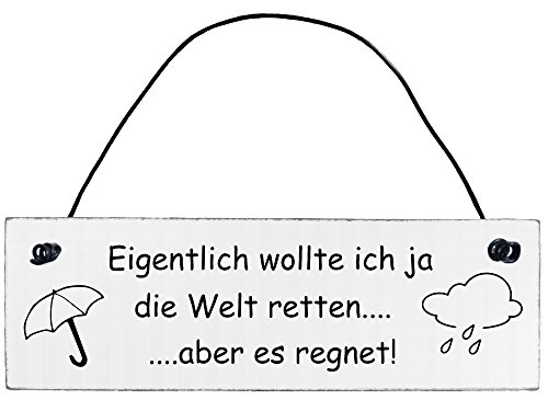 Anika Hermsen-Grallert, HomeYourself Shabby Chic Vintage Schild Eigentlich wollte ich ja die Welt retten, Aber es regnet Dekoschild Türschild von Anika