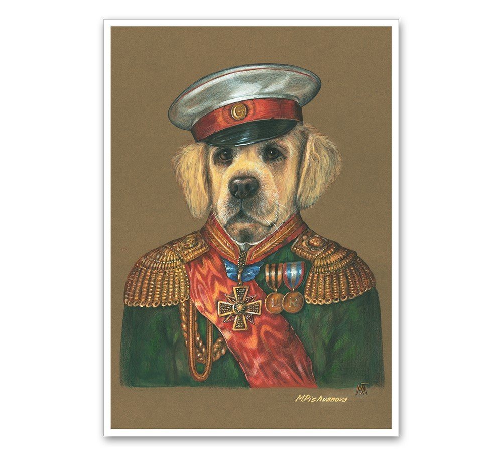 Animal Century Kunstdruck General Golden Retriever - Kunstdruck mit Hund in Uniform, Hund, Abmessung: 27,9 x 42 cm / Stärke: 300 g/m² von Animal Century