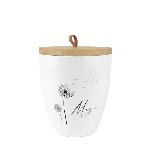 Animal Tree Keramik Tierurne Blanc mit Pusteblume, personalisierbare Tierurne mit Holzdeckel für Hunde und Katzen, für Tiere is zu einem Lebendgewicht von ca. 15 kg von Animal Tree