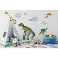 Dino World Wandtattoo, Aquarell Aufkleber Set, Kinderzimmer, Peel & Stick, Kinderzimmer Wandtattoo von AnimalColorWay