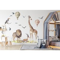 Großes Tier Aquarell Wandtattoo Set Für Kinder, Abnehmbare Süße Safari Tiere, Löwe, Elefant Kinderzimmer Sticker, Peel & Stick von AnimalColorWay