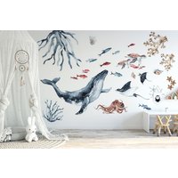 Sea World Wandtattoa, Aquarell Aufkleber Set, Kinderzimmer, Peel & Stick, Kinderzimmer Wandsticker von AnimalColorWay