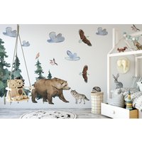 Waldtiere Wandtattoa, Aquarell Aufkleber Set, Kinderzimmer, Peel & Stick, Kinderzimmer Wandsticker von AnimalColorWay