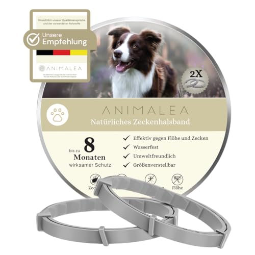 Animalea - 2er-Pack Zeckenhalsband für Hunde - 100% Ätherisches Öl - Wasserdicht & Verstellbar für Welpen & Hunde ab 7 Wochen - bis zu 16 Monate Schutz gegen Zecken Flöhe Mücken Läuse Sandmücken von Animalea