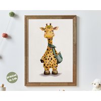 Dschungel Reise Giraffe I Safari Abstrakt Und Minimalist Kinderzimmer Dekor Druck Einfache Tierzeichnung Gedruckte Kunst Retro Poster Whimsy von Animalismus