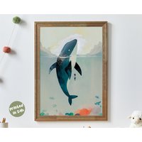 Orca Und Mädchen - Traum Des Ozeans I Abstrakt Minimalistisch Posterdruck Illustration Gedruckt Retro Zauberwal von Animalismus