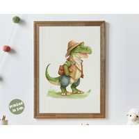 Tyler Der Tyrannosaurus Abenteurer | Neutrale Kinder Drucke Wald Kinderzimmer Kunst Gedruckte Kunst von Animalismus