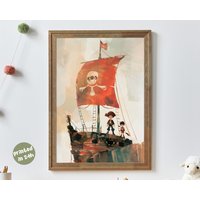 Leo & Mira Cloudbound Corsairs | Whimsical Pirate Ship Wall Art For Kids Sky Adventure Poster Storytelling Nursery Decor Theme I Printed von AnimalismusCo