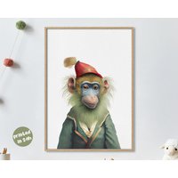 Mandrill Adventurer Print - Whimsical Jungle Animal Poster For Kids | Dressed Monkey Wall Art Nursery Or Playroom Woodland Printed Art Mandrill Adventurer Print - Whimsical Jungle Animal Poster For Kids | Dressed Monkey Wall Art Nursery Or Playroom Woodland Printed Art von AnimalismusCo