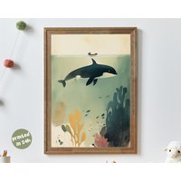 Orca Floating | Whale Nursery Wall Art Ocean Theme Baby Room Decor Underwater Poster For Kids Calm Marine Life Illustration Print von AnimalismusCo