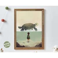 Turtle & A Friend | Ocean Animal Wall Art For Kids Room Calm Coastal Nursery Poster Montessori Nature Print Whimsical Sea Life Theme von AnimalismusCo
