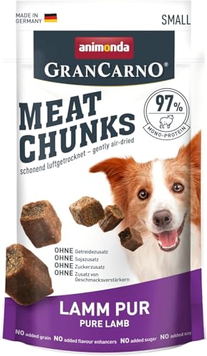 animonda GranCarno Meat Chunks Lamm Pur (60 g), purer Fleisch Premium Hundesnack für kleine Erwachsene Hunde, getreidefreie Hundeleckerlis für ausgewachsene Hunde von Grancarno
