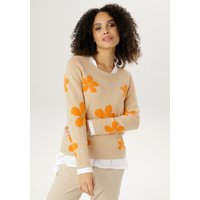 Aniston SELECTED Rundhalspullover, mit goldfarbenen Details im Blumenmuster von Aniston Selected