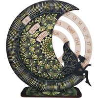 Hand-Painted Wooden Perpetual Calendar With Luminous Angel Moon Shape Hand-Painted Wooden Perpetual Calendar With Luminous Angel Moon Shape von AnitaArtAT