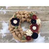 Alle Saison Sackleinen Kranz, Herbst Winterkranz, Marine Rubin Filz Blumen Blumenkranz, Jahr Runde Kranz von AnitaRexDesigns
