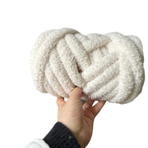 Aniyan Dicke Wolle 1000g, Flauschige Chenille Garn für Armstricken & Häkeln, Weiche Polyester Strickwolle zum DIY Handarbeit, Decken, Schals, Creme von Aniyan